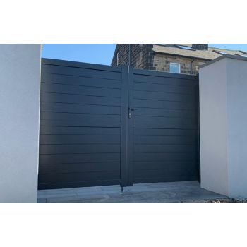 Double Swing Gate - 3750x1600mm - Grey - Horizontal Solid Infill and Flat Top, Full Privacy Driveway Gate