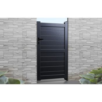 Pedestrian Gate 1200x2000mm Black - Horizontal Solid Infill and Flat Top