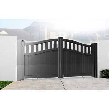 Double Swing Gate 3000x2000mm Black - Vertical Solid Infill and Bell-Curved Top Full Privacy Driveway Gate
