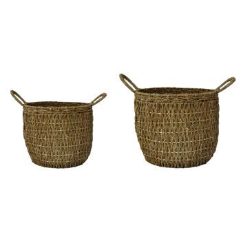 Lined Basket (Set of 2) - Seagrass - L35 x W35 x H30 cm - Natural