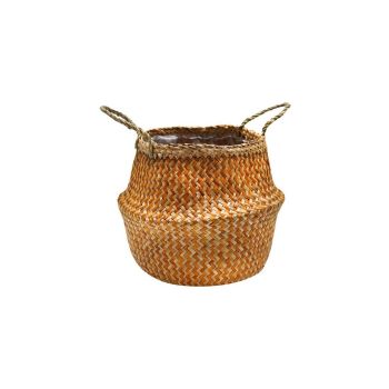 Seagrass Chevron Amber Lined Basket Small - L30 x W30 x H25 cm