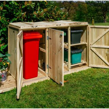 Shireburn 2 Wheelie Bin/2 Recycle Box Store - L80.4 x W203 x H120 cm - Fits 2 x 180L or 2 x 240L Wheelie Bins & 2 x Recycle Boxes