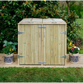 Shireburn Double Wheelie Bin Store  - Timber - L64 x W122.5 x H120 cm - Fits 2 x 140L Wheelie Bins