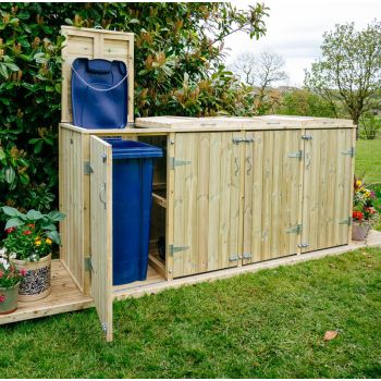Shireburn Sextet Wheelie Bin Store - Timber - L64 x W355.5 x H120 cm - Fits 6 x 140L Wheelie Bins
