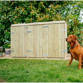 Shireburn Triple Wheelie Bin Store  - Timber - L80.4 x W192 x H120 cm - Fits 1 x 180L or 240L & 2 x 140L Wheelie Bins