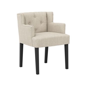 Shay Winged Indoor Dining Chair with Arms - Linen Blend/Rubber Wood - L57 x W56.5 x H79 cm - Stone/Black - Partially Assembled