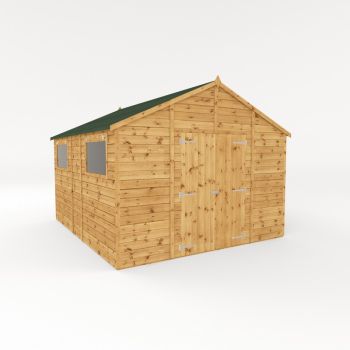 12 x 10 Feet Premium Shiplap Apex Workshop - Timber - L367.8 x W322.7 x H252.4 cm - Brown