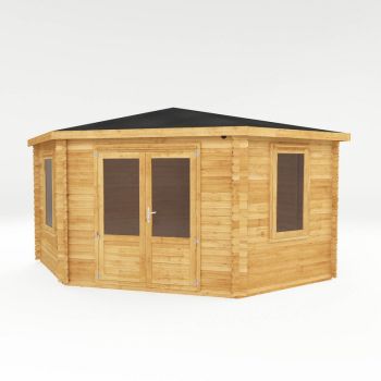 4 x 4 m Corner Cabin - 28 mm - Timber - L415 x W409 x H286.7 cm - Brown