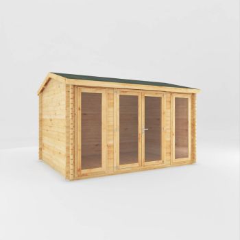 4 x 3 m Home Office Studio Log Cabin - 28 mm - Timber - L314.2 x W403.6 x H260 cm - Brown
