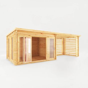 7 x 3 m Studio Pent Log Cabin with Slatted Area - 28 mm - Timber - L333.5 x W691 x H249.4 cm - Brown