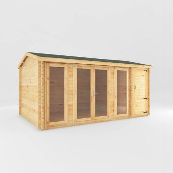 5.1 x 3 m Home Office Studio with Side Shed - 28 mm - Timber - L314.2 x W516.4 x H260 cm - Brown