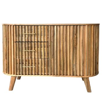 Slatted One Door 3 Drawer Sideboard - Mango Wood - L45 x W118 x H80 cm - Mango Light Finish - Assembly Required