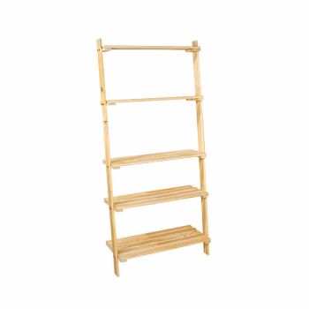 Ladder Design Shelf Unit with Slatted Shelves - W60 x D35 x H180 cm