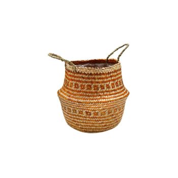 Seagrass Tribal Amber Lined Basket Small - L30 x W30 x H25 cm