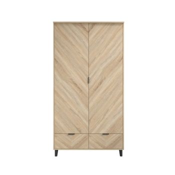 Stockholm Chevron 2 Door Wardrobe - Engineered Wood - L58 x W100 x H190 cm - Sonoma Oak/Black Matte