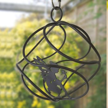 Fairy Catcher With Sitting Fairy Brown -Hanging Ornament - Solid Steel - L27.9 x W27.9 x H27 cm - Black