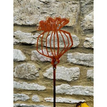 4 Feet Poppy Seed Head Plant Pin Garden Art (Pack of 3) - Bare Metal/Ready to Rust