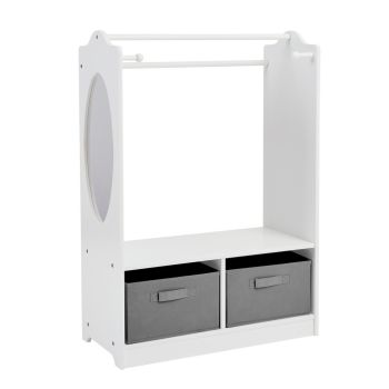 White Wooden Dress Up Unit with Grey Storage Boxes - L30 x W61 x H90 cm