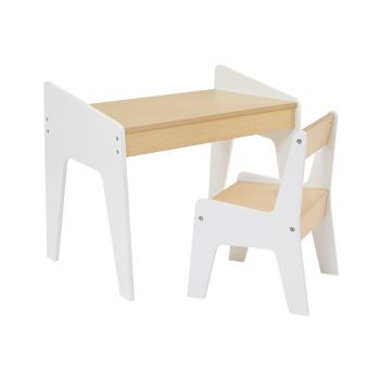 Kids White and Pine Desk and Chair Set - L37.5 x W60.5 x H50 cm