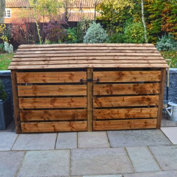 Normanton 4ft Log Store with Doors and Kindling Shelf - L80 x W230 x H128 cm - Rustic Brown