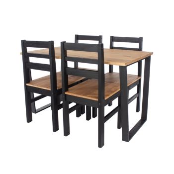 Texas Rectangular Dining Table with Metal Legs and 4 Linea Ladder Back Chairs - Antique Waxed Pine/Black - Flat Packed
