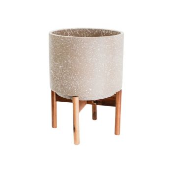 Valetta Speckled Planter with Stand - L24 x W24 x H33 cm - Ivory
