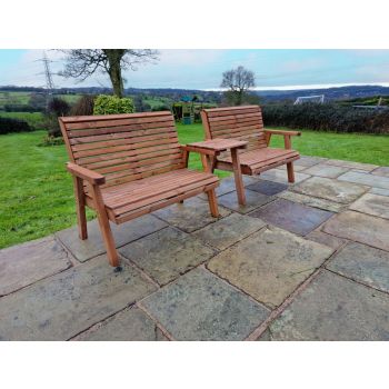 Valley 4 Seat Set 2X2B Straight Tray - Timber - L100 x W280 x H95 cm - Garden Furniture - Fully Assembled