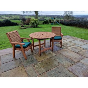 Valley 2 Seat Round Set 2XC - Timber - L113 x W220 x H95 cm - Minimal Assembly Required - Set of Waterproof Cushions Included