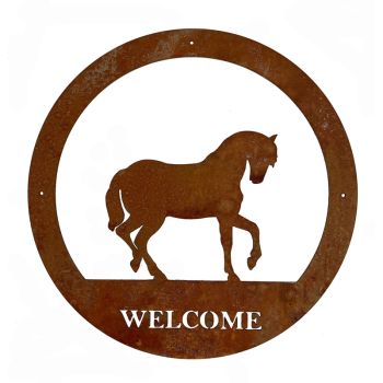 Horse Small Wall Art - With Text - Steel - W29.5 x H29.5 cm - Bare Metal/Ready to Rust