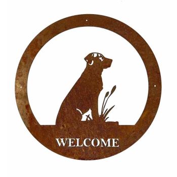 Labrador Welcome Wall Art - Small - Steel - W29.5 x H29.5 cm - Bare Metal/Ready to Rust