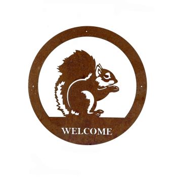 Squirrel Small Wall Art - With Text - Steel - W29.5 x H29.5 cm - Bare Metal/Ready to Rust