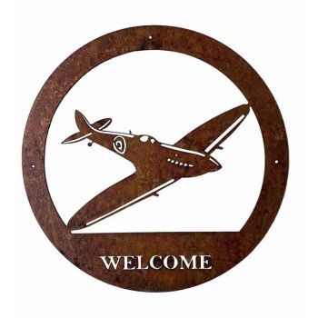 Spitfire Welcome Wall Art - Small - Steel - W29.5 x H29.5 cm - Bare Metal/Ready to Rust