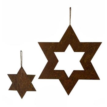 Stars Hanging Wall Art (Set of 2) - Bare Metal/Ready to Rust - W22 x H12 cm