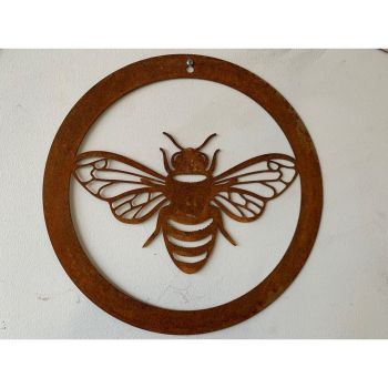 Bee in a Circle Small Garden Wall Art - Bare Metal/Ready to Rust