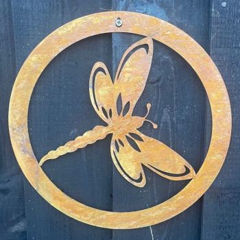 Dragonfly in a Circle Wall Art - Large - H49.5 cm - Powder Coated Black