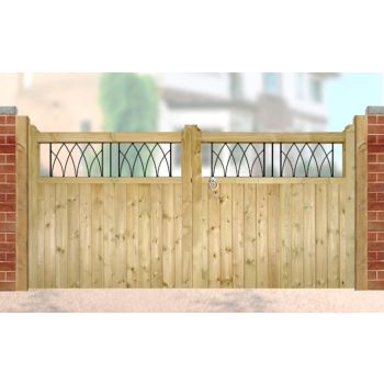 Windsor Low Double Driveway Gate - Pressure Treated Scandinavian Redwood - W2400 x H1200 mm