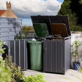 Wimbledon Double Bin Store with Assembly - Steel - L81 x W132.5 x H116.5 cm - Anthracite - Powder-coated