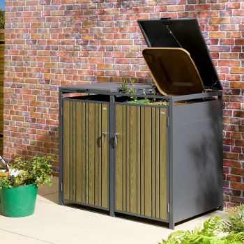 Wimbledon Double Bin Store - Steel - L81 x W132.5 x H116.5 cm - Powder-Coated - Oak