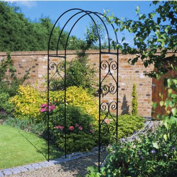 York Scroll Small Rose Arch - Solid Steel - L305 x W1067 x H2134 mm - Powder Coated Black